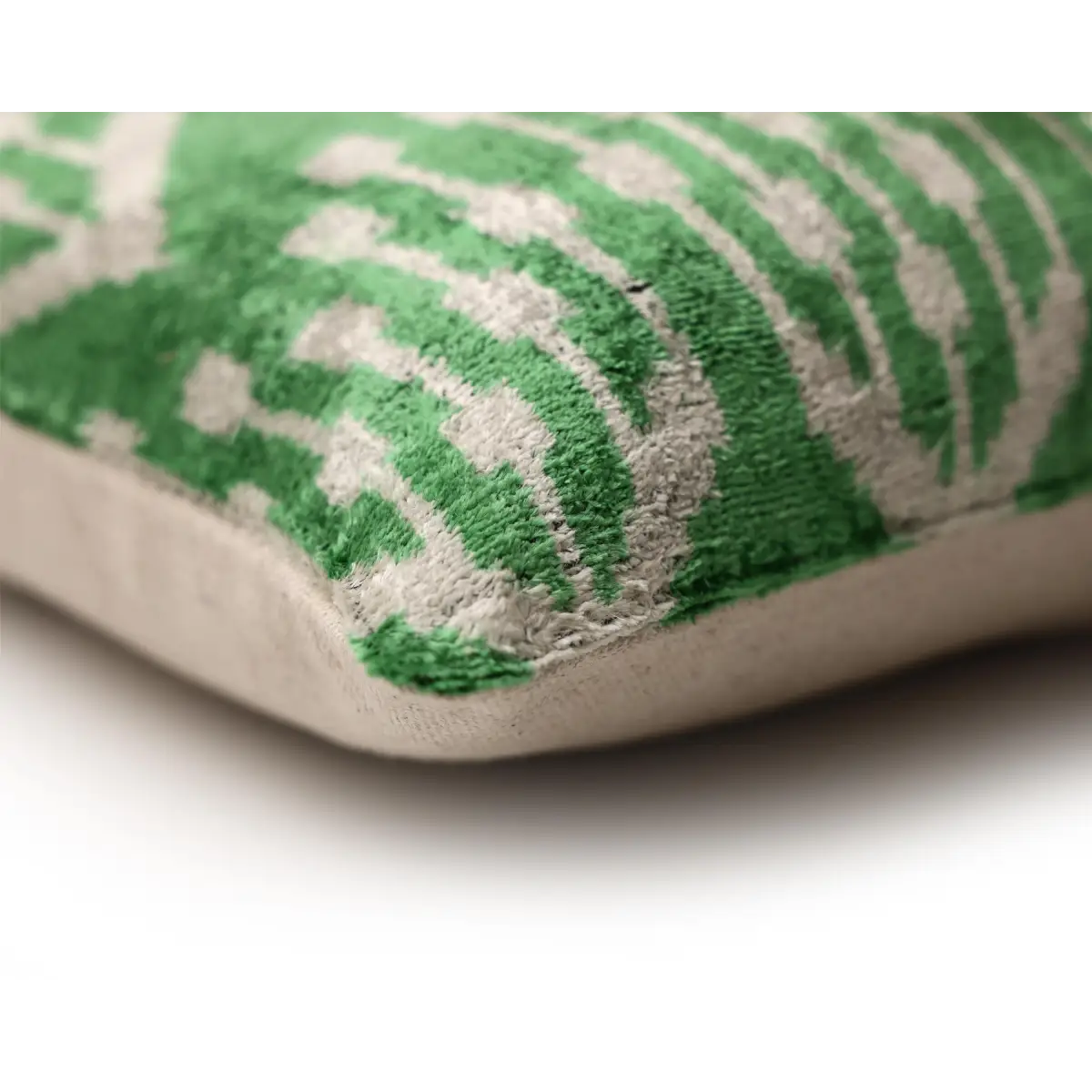 Green Ikat Silk Velvet Pillow 20x20 Inch - Luxury Organic Handwoven Decorative Throw Pillow - Canvello