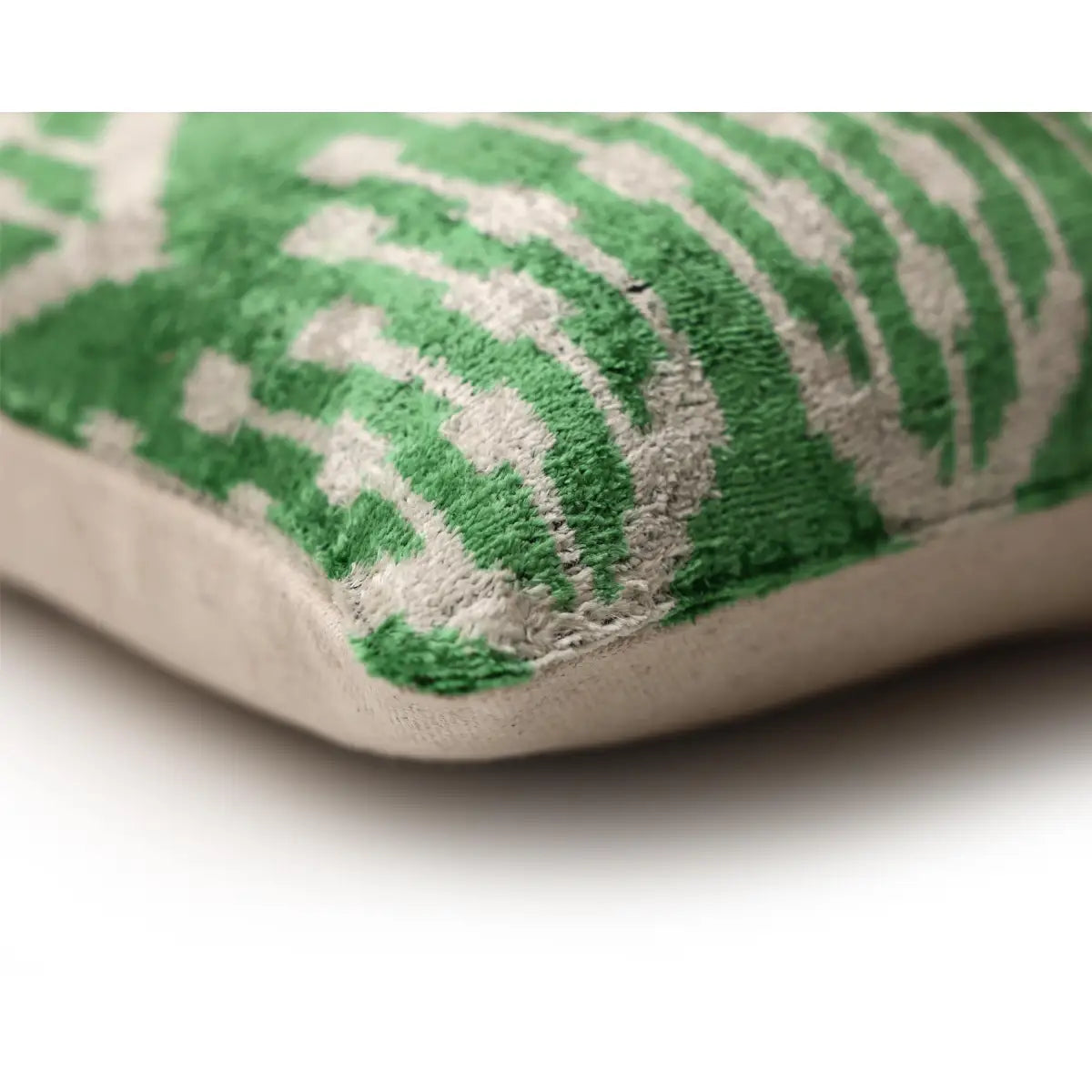 Green Ikat Silk Velvet Pillow 20x20 Inch - Luxury Organic Handwoven Decorative Throw Pillow - Canvello