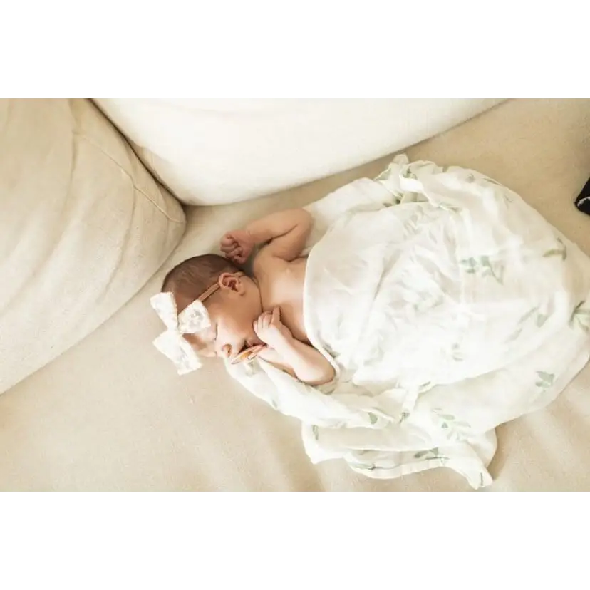 Green Leaves Bamboo Muslin Swaddle Blanket - Harp Angel Boutique