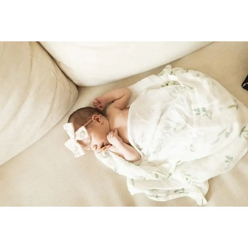 Green Leaves Bamboo Muslin Swaddle Blanket - Harp Angel Boutique