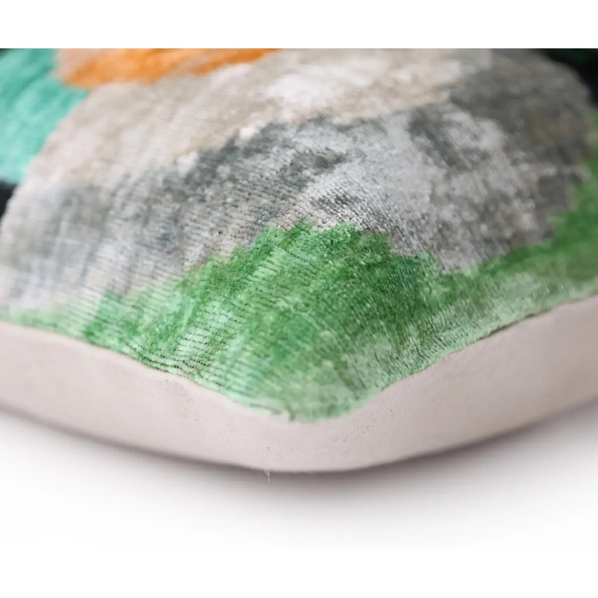 Green Orange Abstract Silk Velvet Lumbar Pillow – 16x24 Handmade Modern Cushion - Canvello