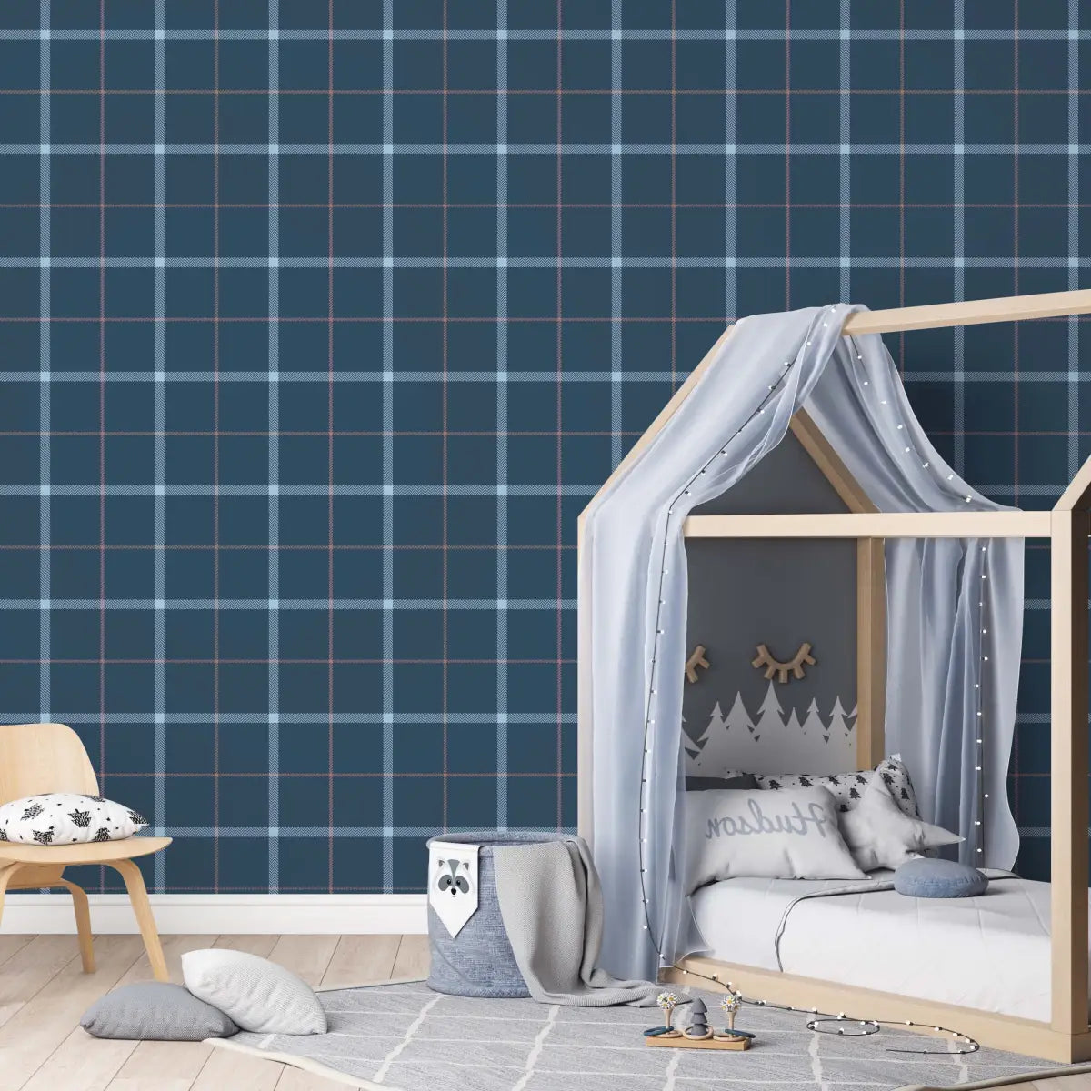 Griffin Wallpaper - Navy Plaid - Loomwell Home Goods