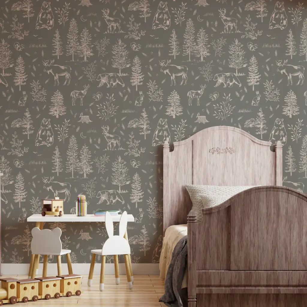 Gunnison Wallpaper - Forest Line Drawing for Kids - by Mariah Rose - Loomwell Home Goods
