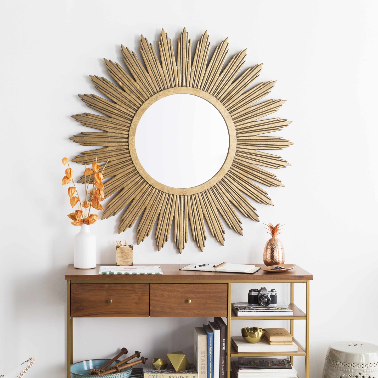 Classic Gold Starburst Wood Mirror - 47’’H x 47’’W x 2’’D Starburst - Boutique Rugs