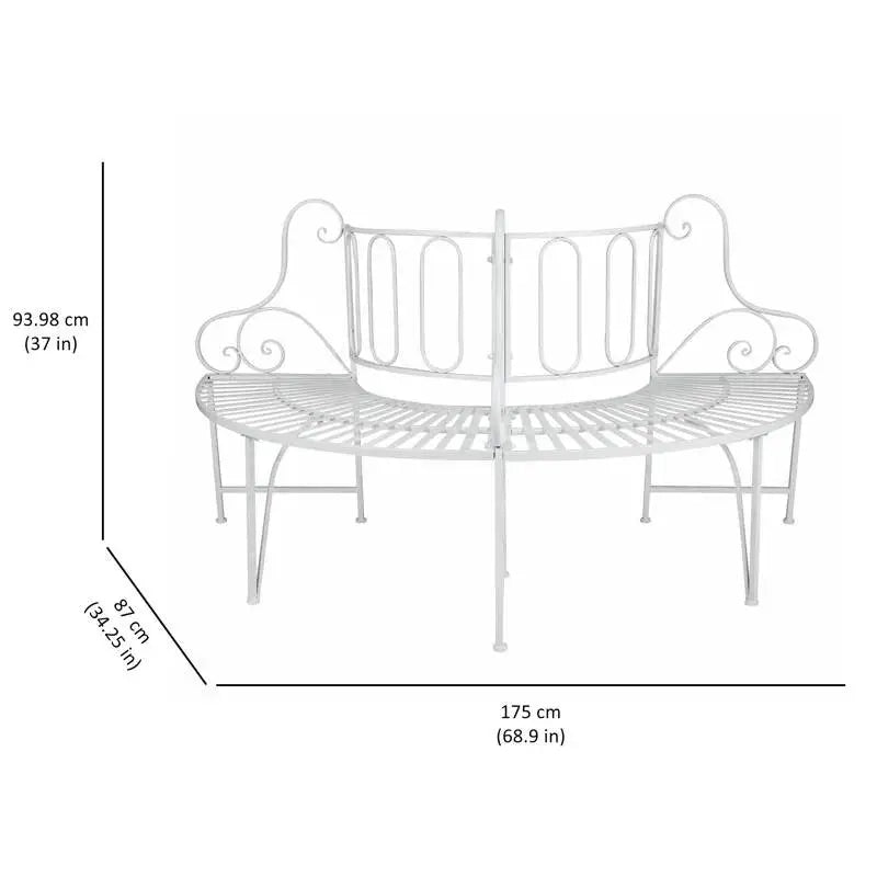 Half-Circle White Metal Outdoor Patio Garden Tree Bench - HomePacific