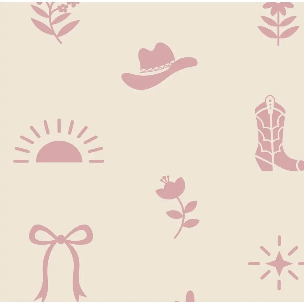 Halston Wallpaper - Cowgirl Western Things - by Danielle Chandler Design - Sample 1 foot by 1 foot / Cream and Pink