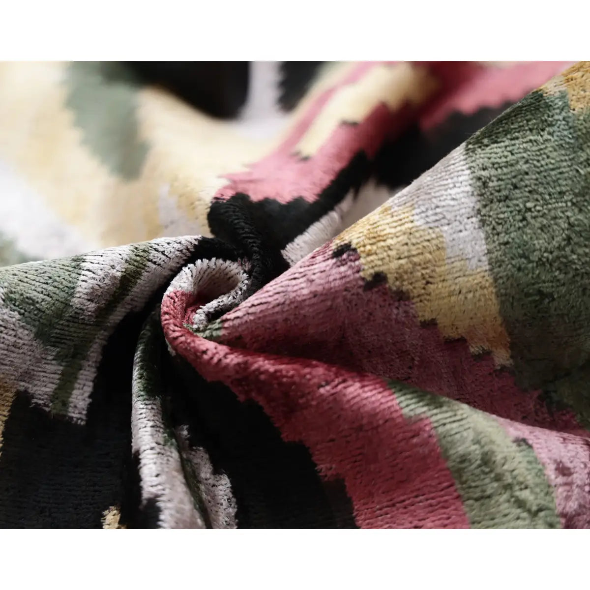 Hand-Knotted Abstract Wave Silk Velvet Lumbar - 16x24 Sage & Mauve - Canvello