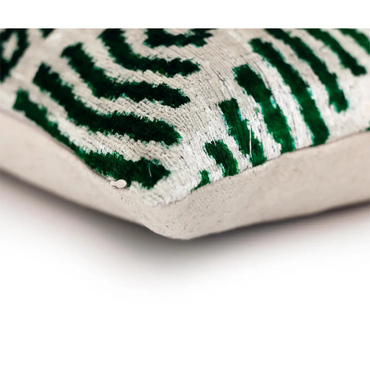 Hand-Knotted Emerald Green Geometric Silk Velvet Pillow - 20x20 Ikat - Canvello