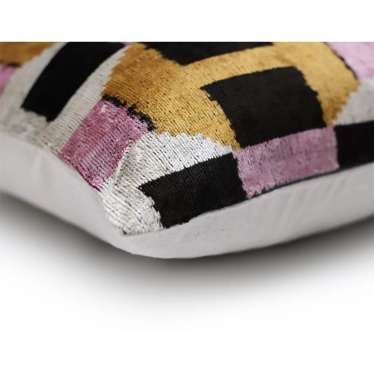 Hand-Knotted Geometric Silk Velvet Lumbar - 16x24 Gold & Lavender - Canvello