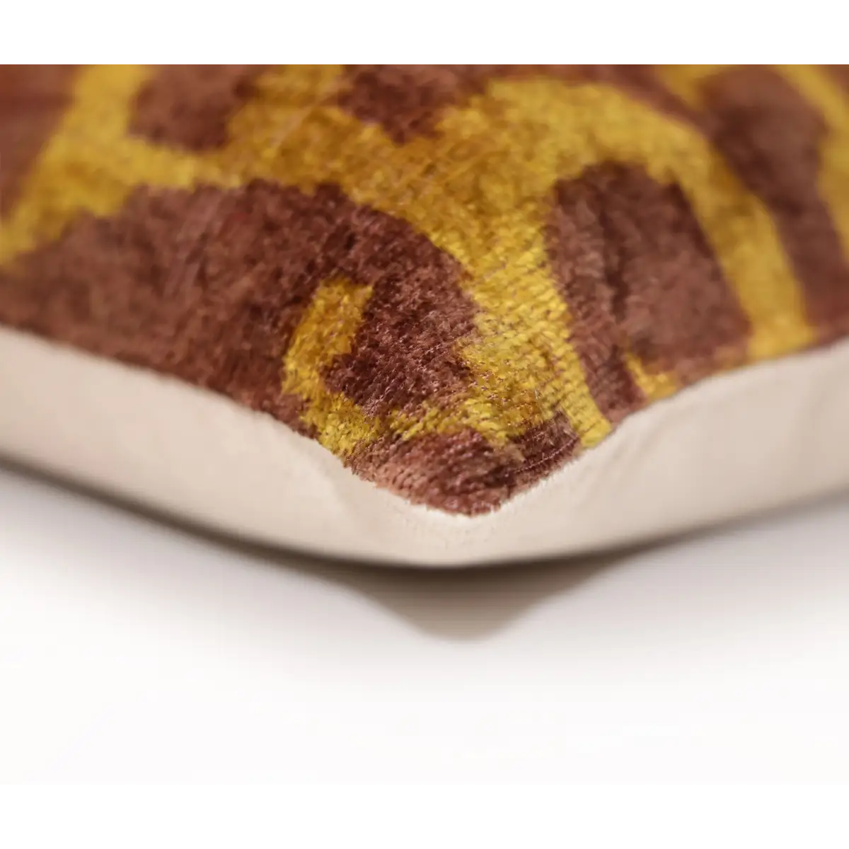 Hand-Knotted Ochre & Mahogany Ikat Lumbar Pillow - 16x24 Organic Dyed - Canvello