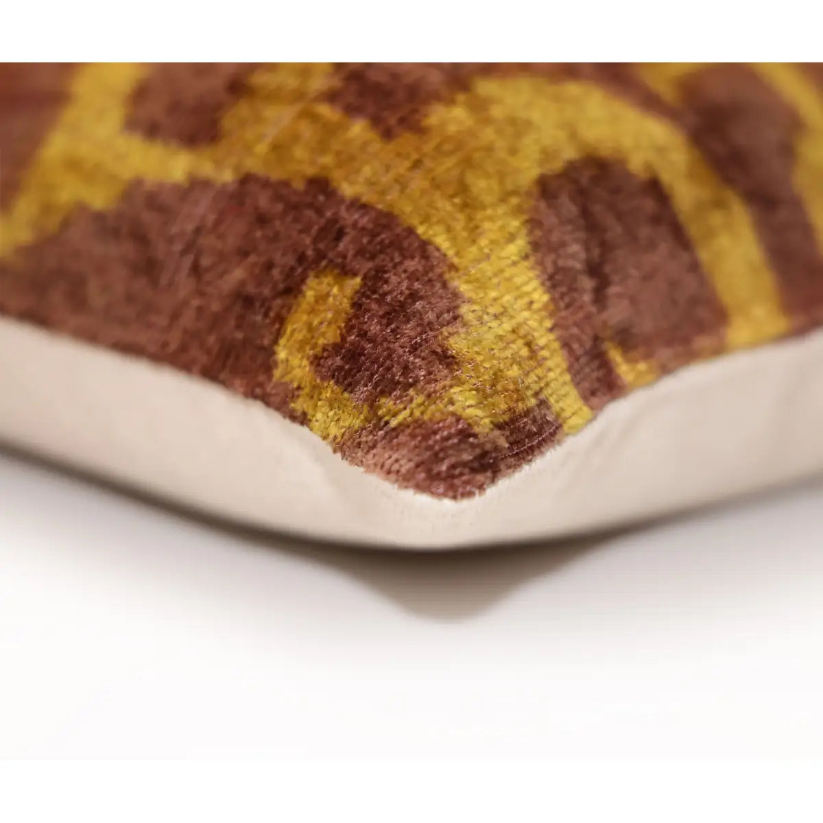 Hand-Knotted Ochre & Mahogany Ikat Lumbar Pillow - 16x24 Organic Dyed - Canvello