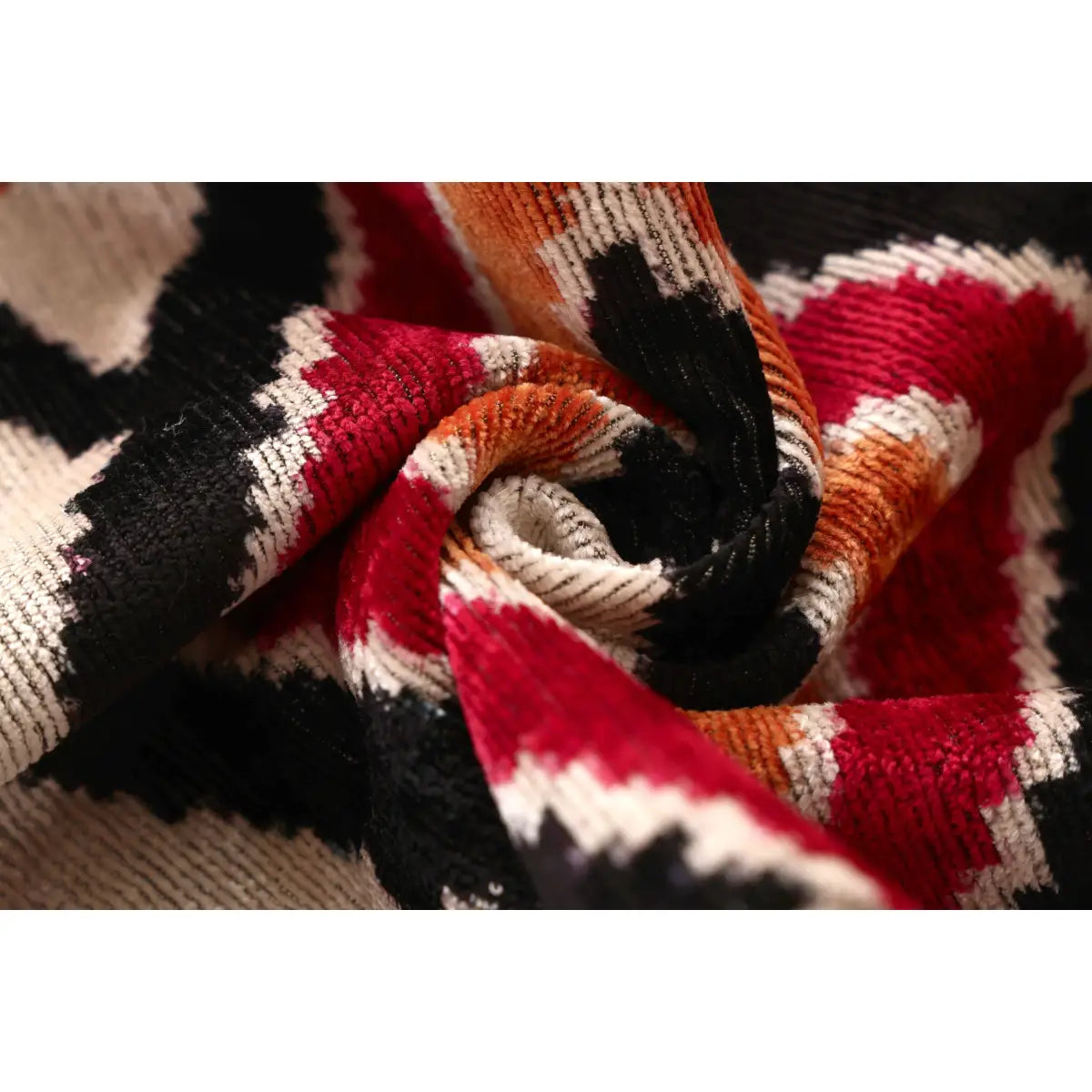 Hand-Knotted Tribal Geometric Silk Velvet Lumbar - 16x24 Red & Black - Canvello