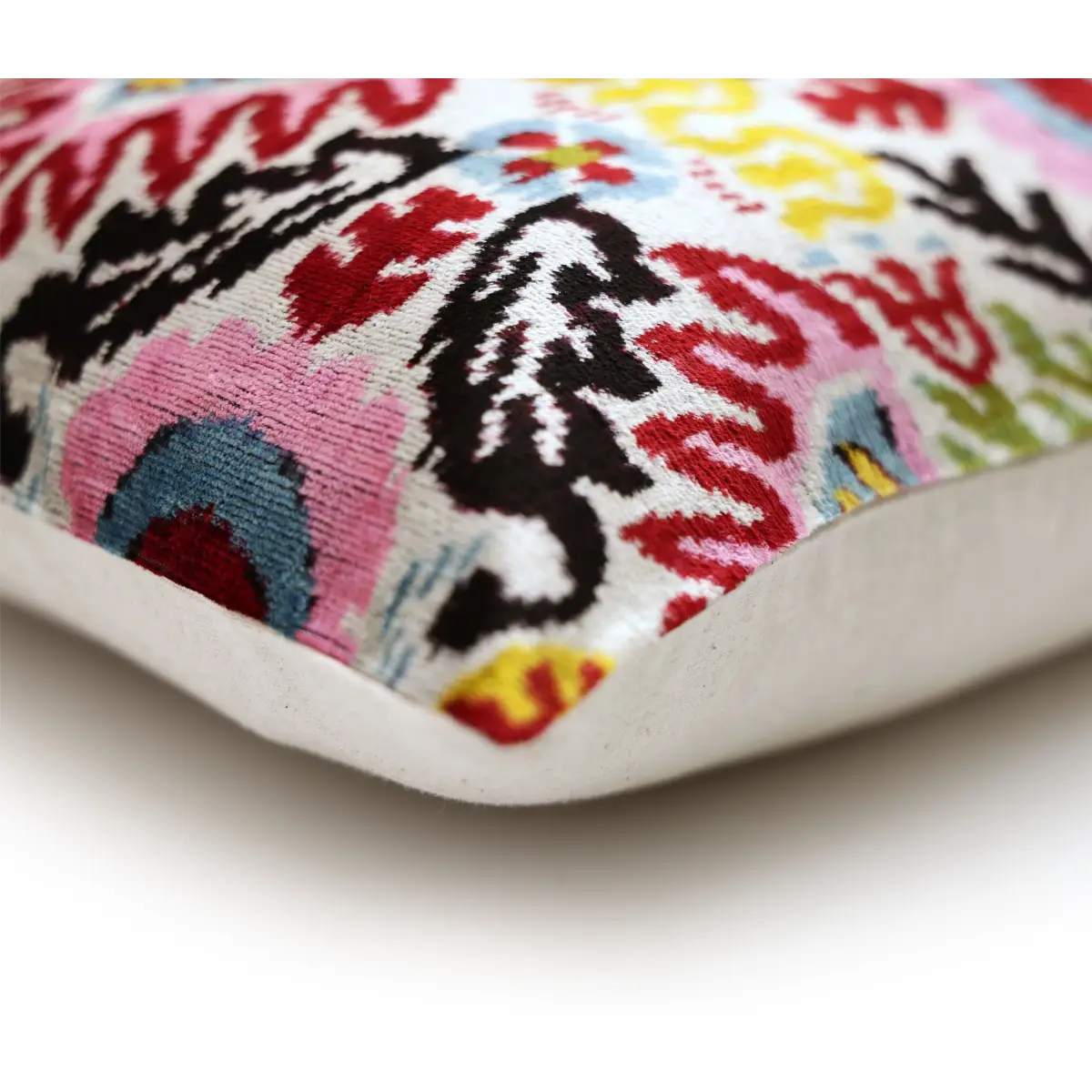 Hand-Knotted Vibrant Floral Silk Velvet Lumbar - 16x24 Pink & Yellow - Canvello
