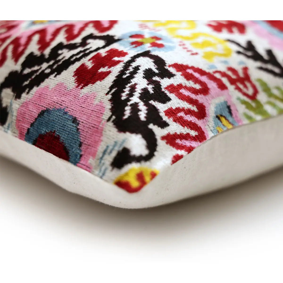 Hand-Knotted Vibrant Floral Silk Velvet Lumbar - 16x24 Pink & Yellow - Canvello