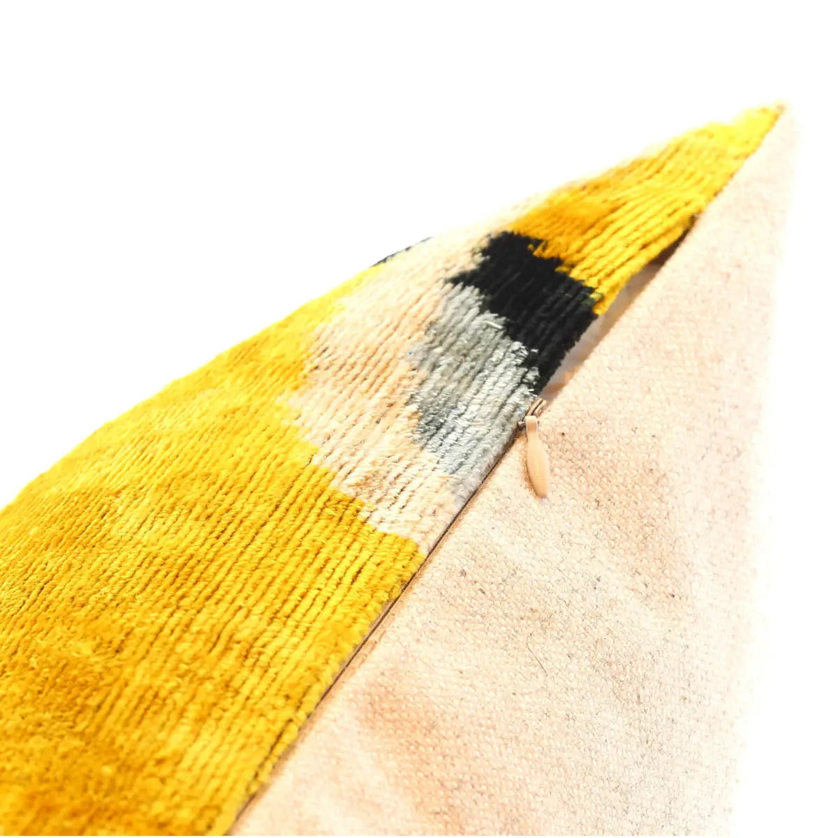 Silk Velvet Geometric Throw Pillow - Handmade 16x16 - Gold and Gray – Luxury Down Insert - Canvello