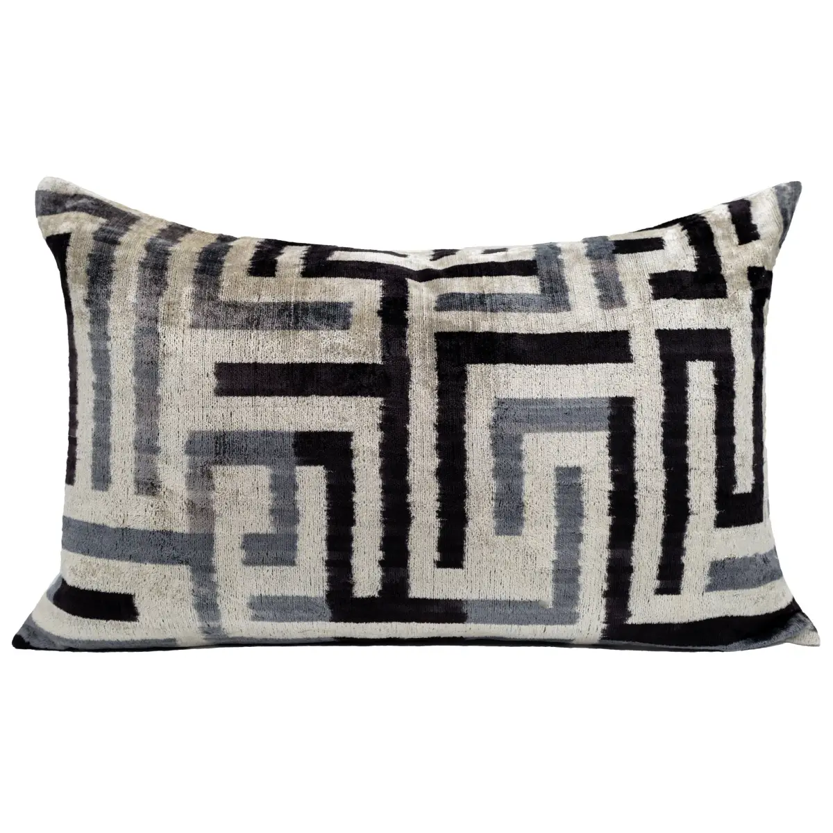 Handmade Luxury Black White Gray Decorative Pillow Cover & Premium Down Feather Insert |Made in USA| Soft Velvet Silk