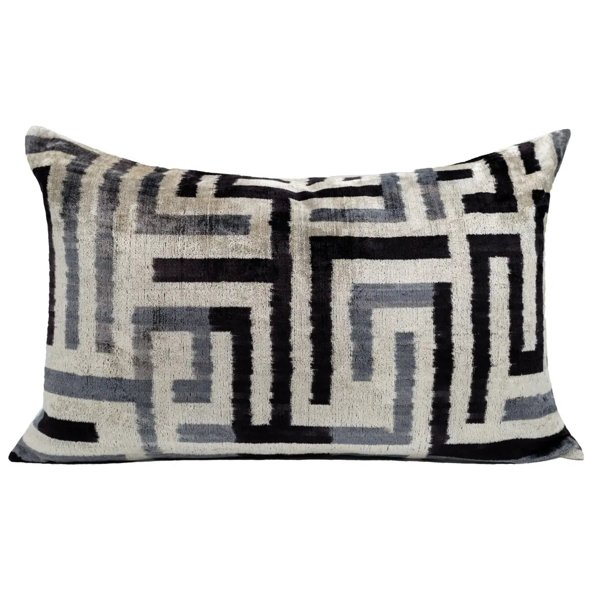 Handmade Luxury Black White Gray Decorative Pillow Cover & Premium Down Feather Insert |Made in USA| Soft Velvet Silk