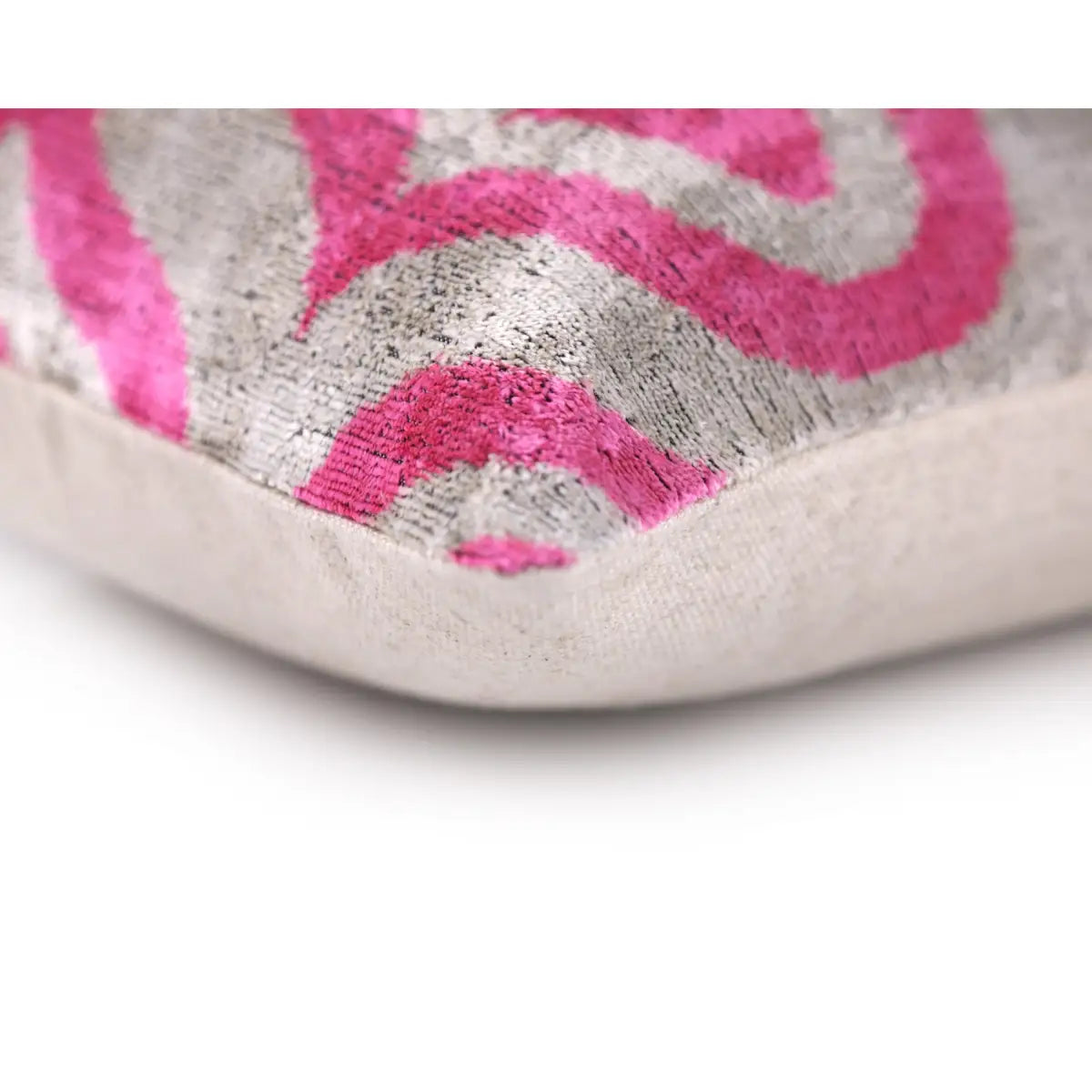 Handmade Pink Geometric Velvet Lumbar Pillow 16x24 – Luxury Silk Ikat Cushion - Canvello