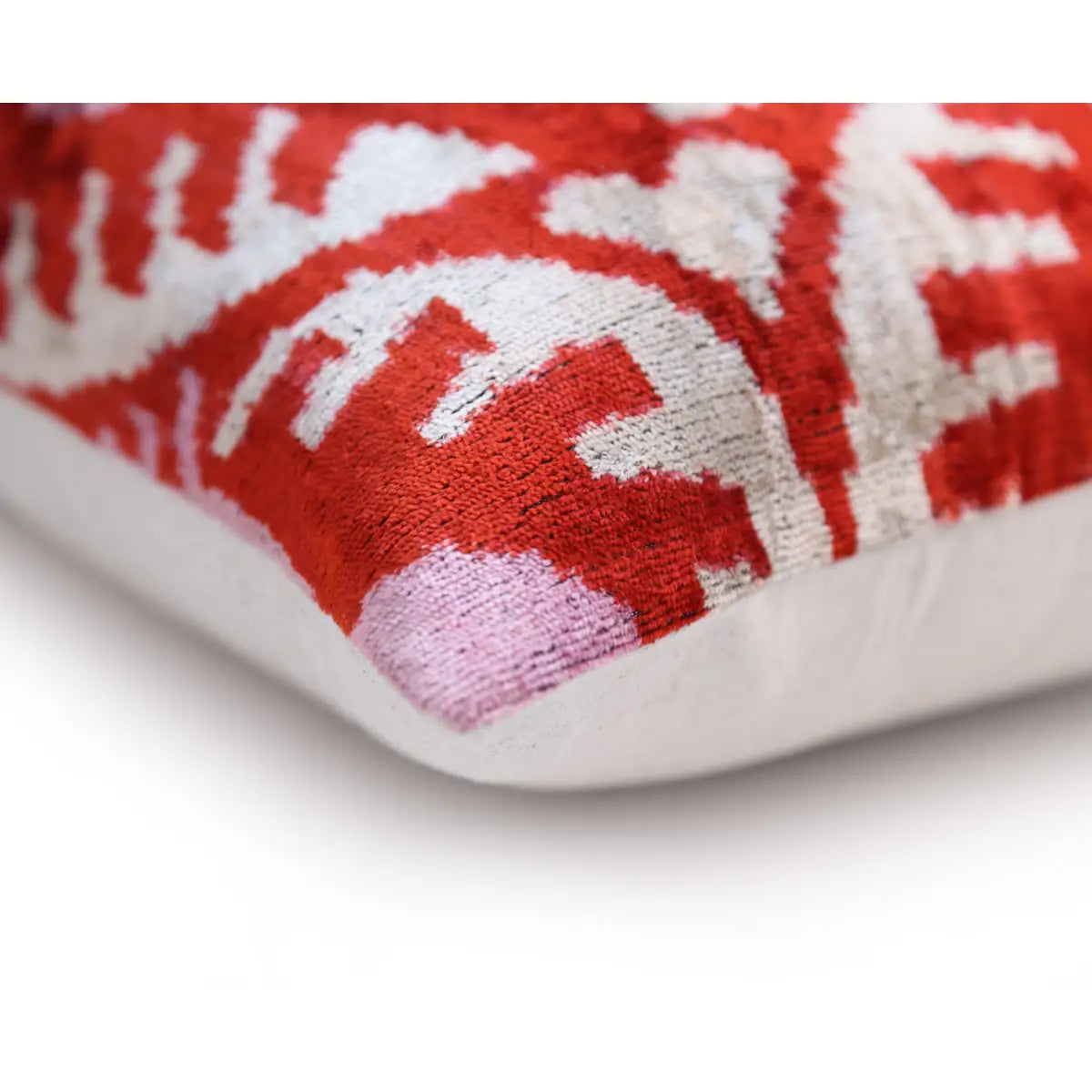 Handmade Red & Lilac Ikat Velvet Pillow – 16x16 Silk Cushion - Canvello