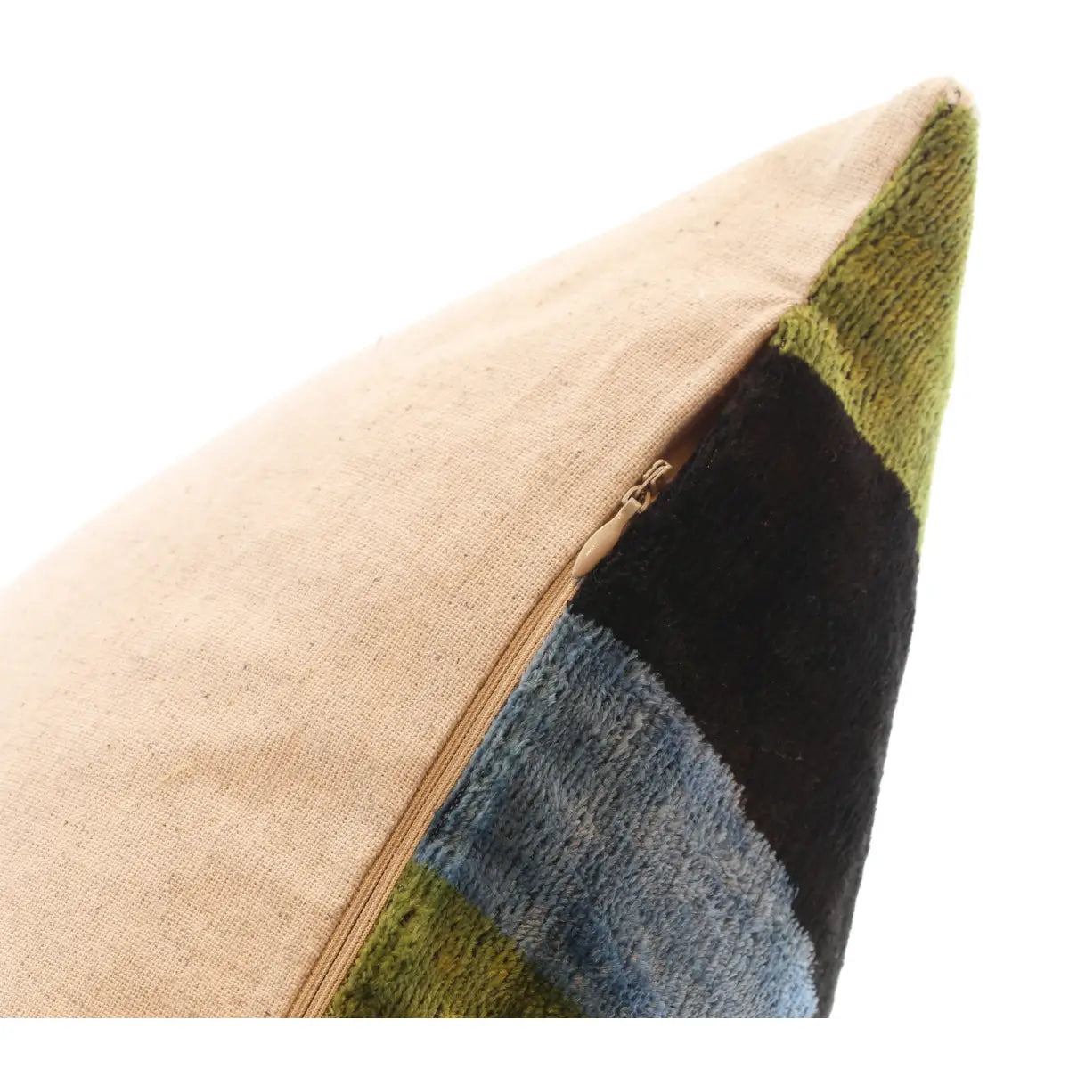 Handmade Silk Velvet Abstract Throw Pillow - 16x16 Bold Green Blue and Black Design with Down Feather Insert - Canvello