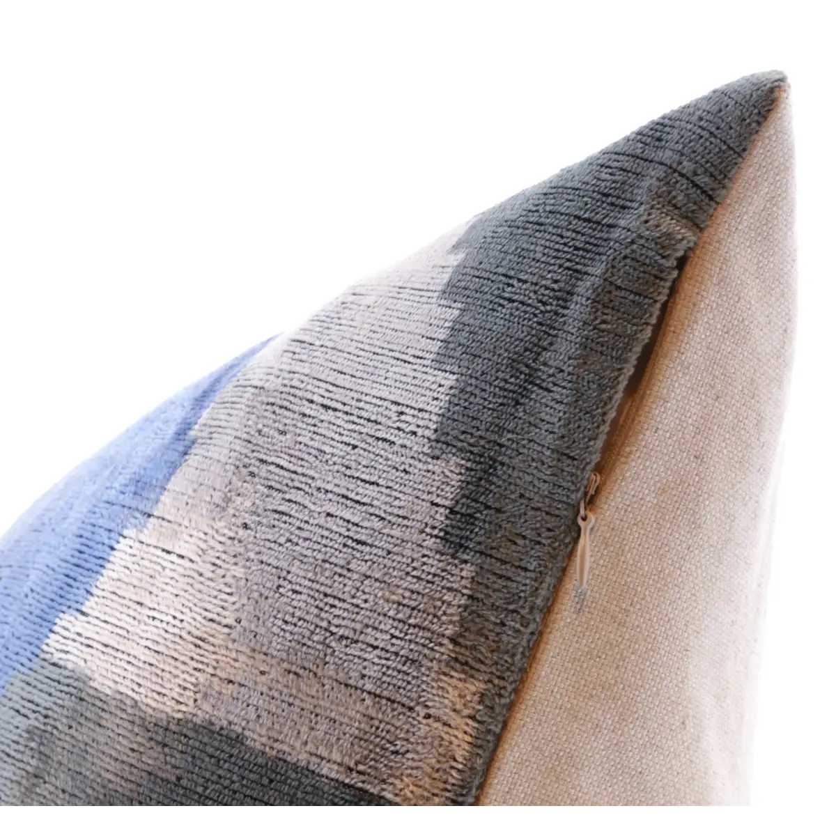 Handmade Silk Velvet Abstract Throw Pillow - 20x20 Modern Blue Black and Gray Design with Down Feather Insert - Canvello