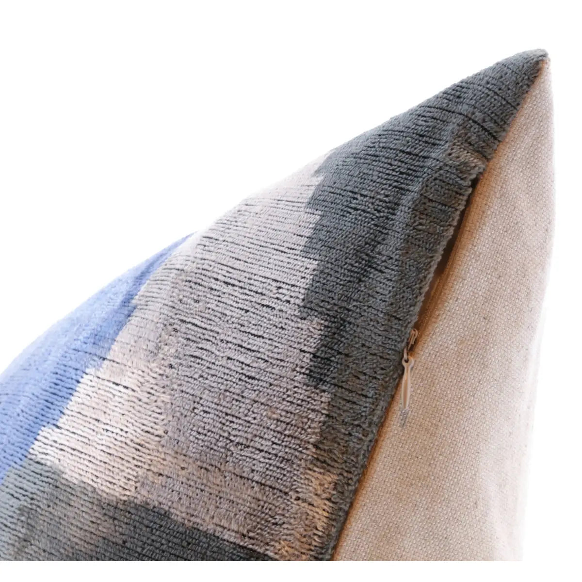 Handmade Silk Velvet Abstract Throw Pillow - 20x20 Modern Blue Black and Gray Design with Down Feather Insert - Canvello