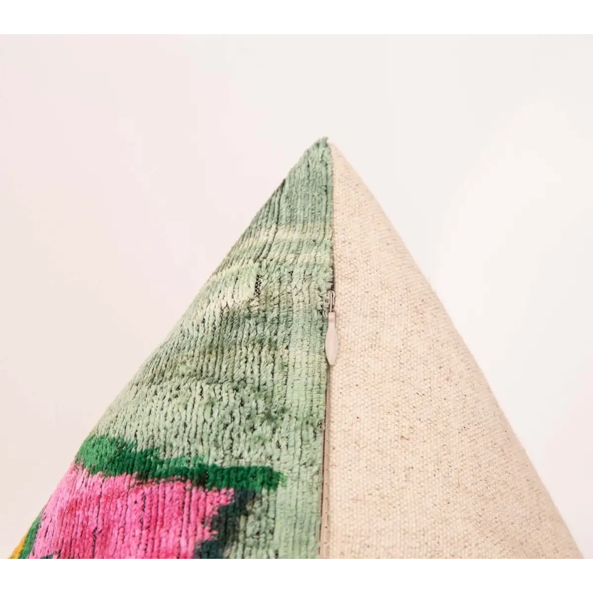 Handmade Silk Velvet Butterfly Throw Pillow - 20x20 Vibrant Green Pink Orange and Blue Design with Down Feather Insert