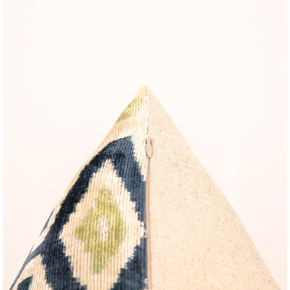 Handmade Silk Velvet Ikat Throw Pillow - 20x20 Beige Blue and Green Ikat Design with Down Feather Insert - Canvello