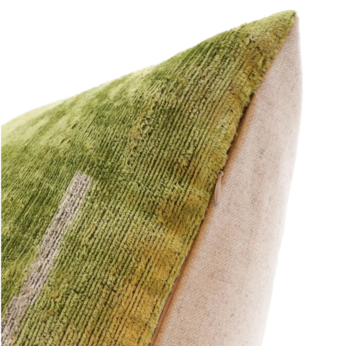 Handmade Silk Velvet Minimalist Throw Pillow - 20x20 Green with White Accent Lines Down Feather Insert - Canvello