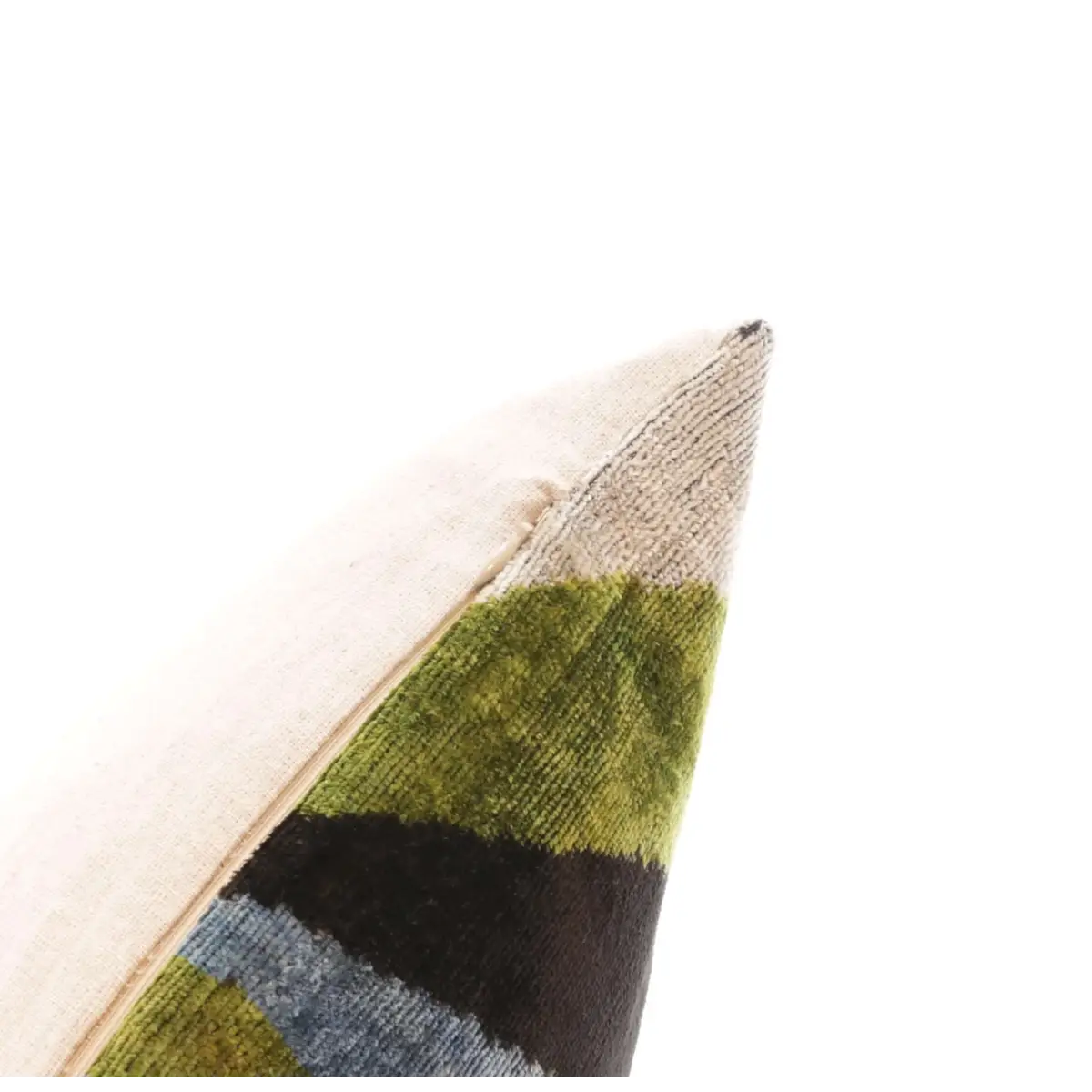 Handmade Silk Velvet Striped Throw Pillow - 16x16 Bold Green Blue and Black Design with Down Feather Insert - Canvello