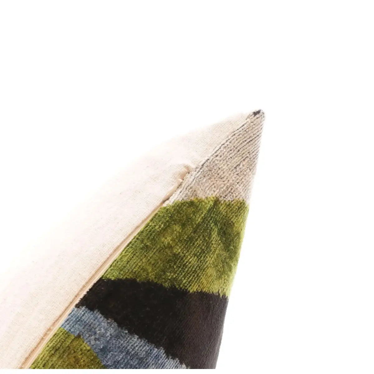 Handmade Silk Velvet Striped Throw Pillow - 16x16 Bold Green Blue and Black Design with Down Feather Insert - Canvello