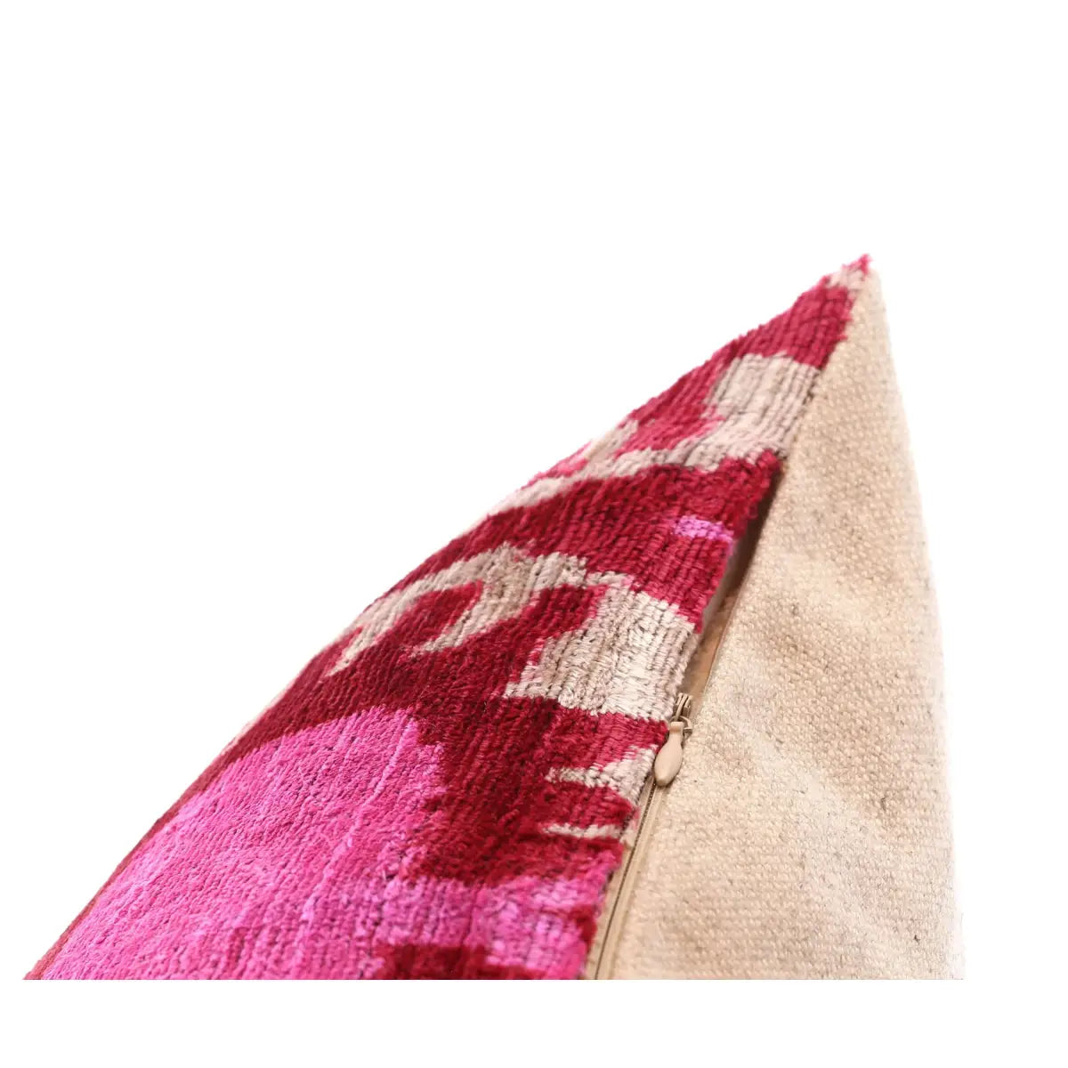 Handmade Silk Velvet Throw Pillow - 16x16 Red and Pink Traditional Design with Down Feather Insert - Canvello