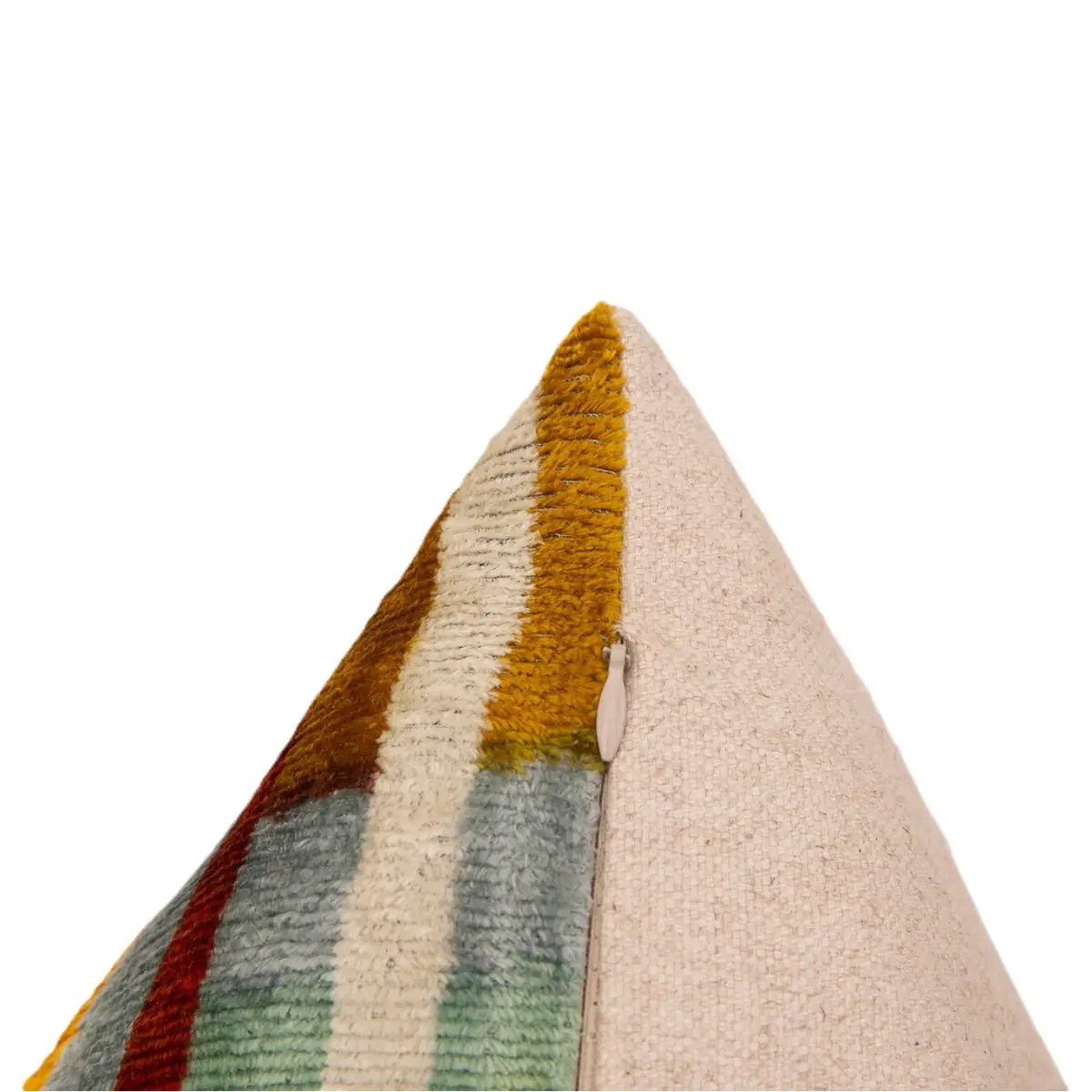 Handmade Silk Velvet Throw Pillow - 20x20 Modern Geometric Design in Burnt Orange Yellow and Mint Green with Down