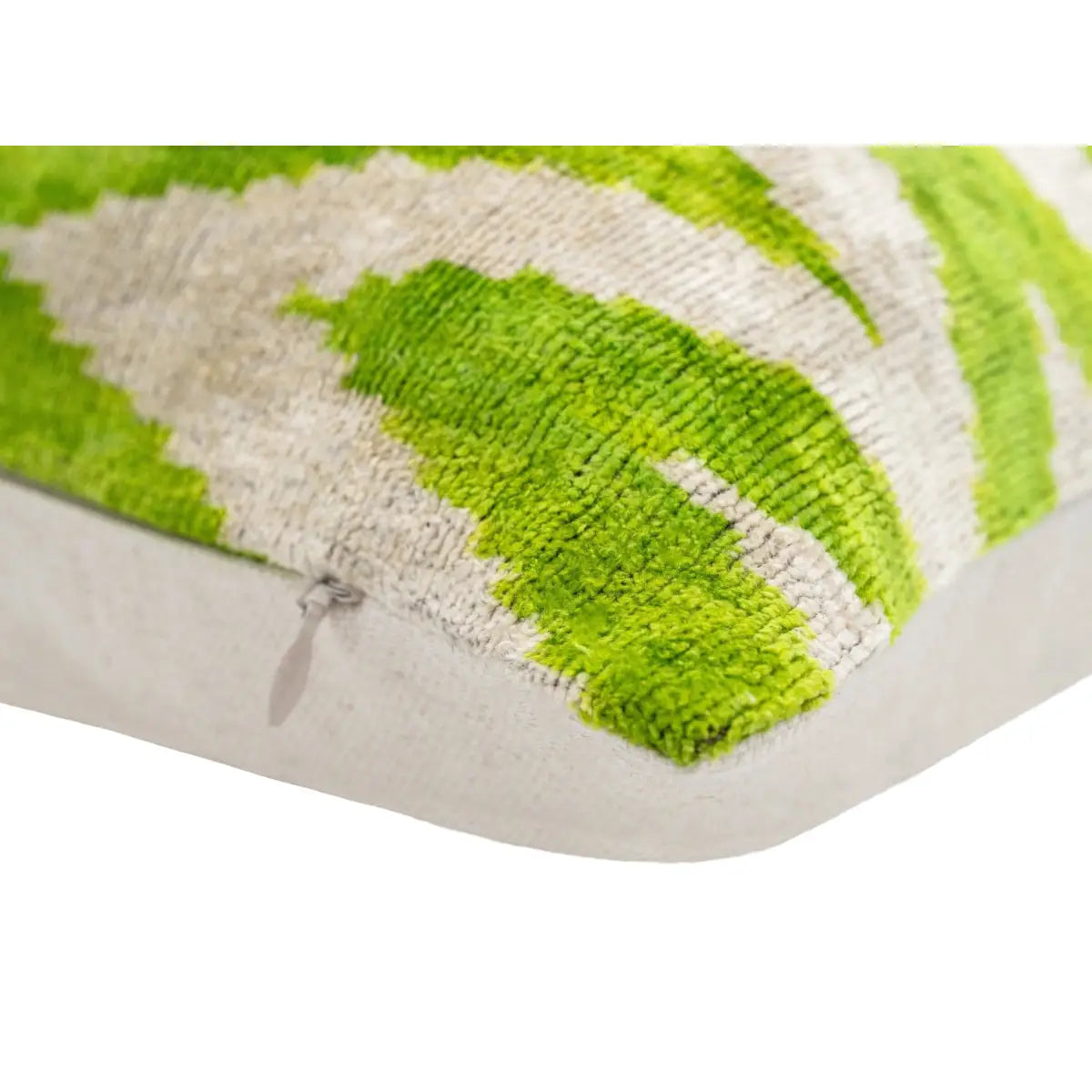 Handmade Throw Pillow Cover & Feather Insert | Zigzag Green Ivory | Soft Throw Pillow| Luxury Decorative for Couch | 16