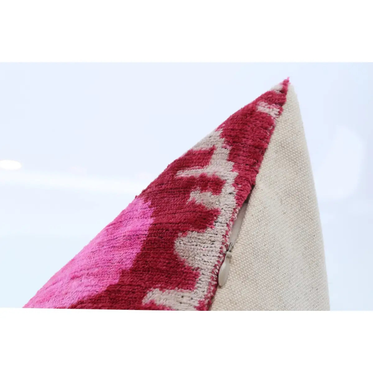Handmade Velvet Lumbar Pillow in Red and Pink Ikat Floral Design - High-Quality 16x24 Inch Decorative Accent