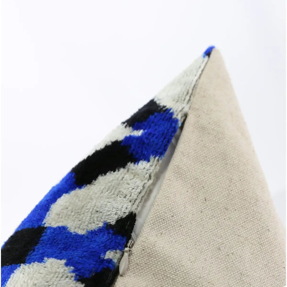 Handmade Velvet Throw Pillow with Blue and Black Geometric Design - High-Quality 20x20 Inch Decorative Accent