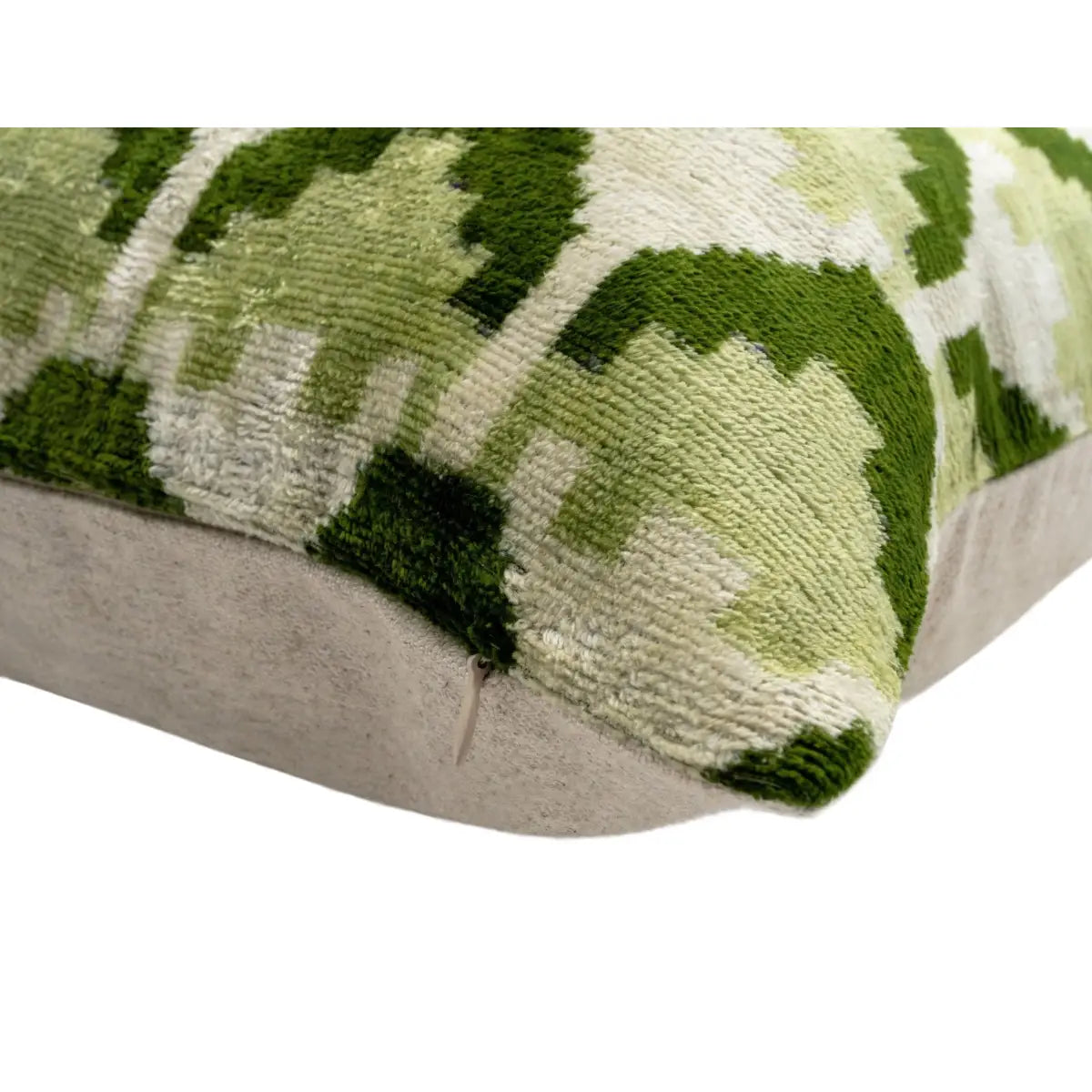 Handmade Velvet Throw Pillow with Green and Cream Geometric Design - High-Quality 20x20 Inch Decorative Accent