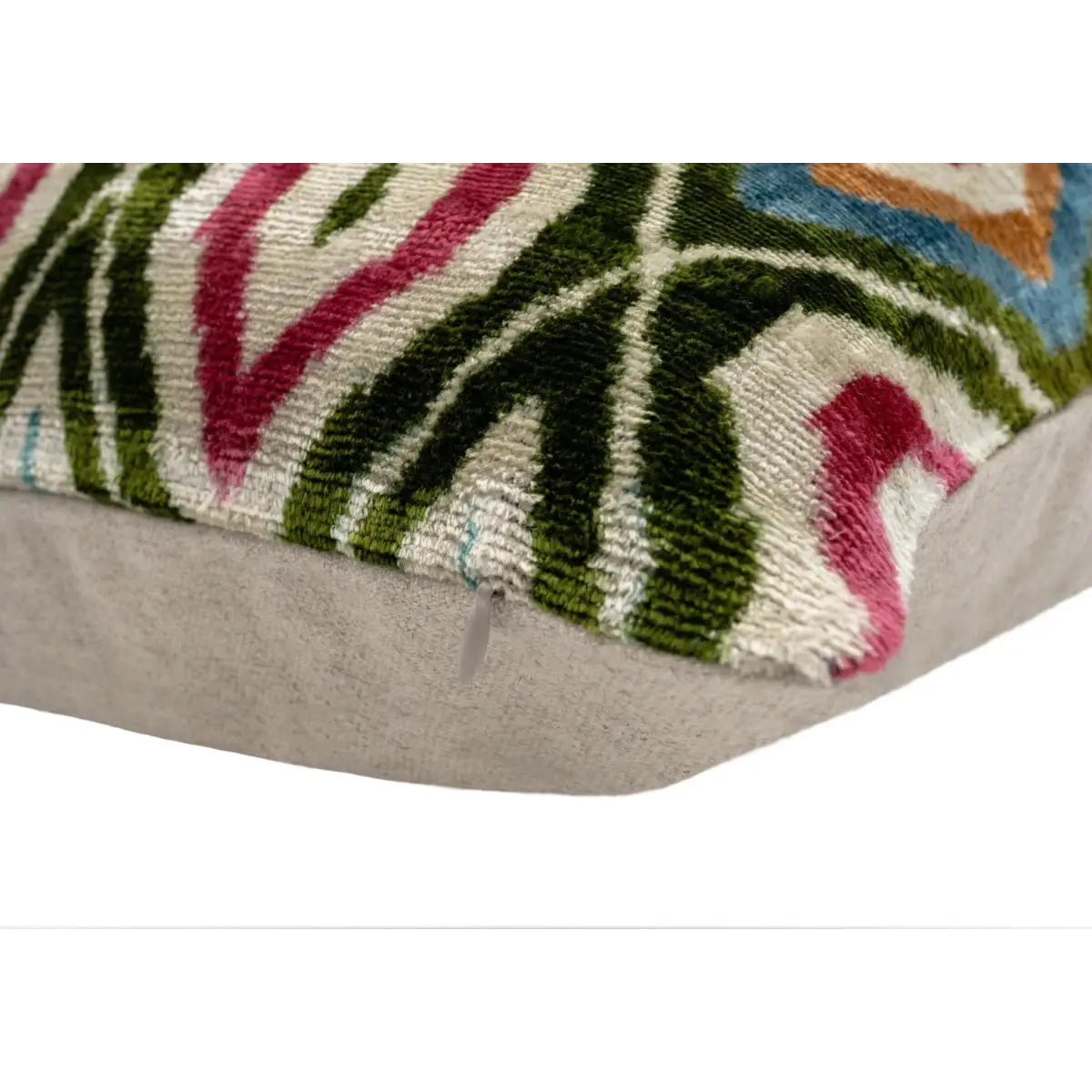 Handmade Velvet Throw Pillow with Multicolor Diamond Ikat Design - High-Quality 20x20 Inch Decorative Accent