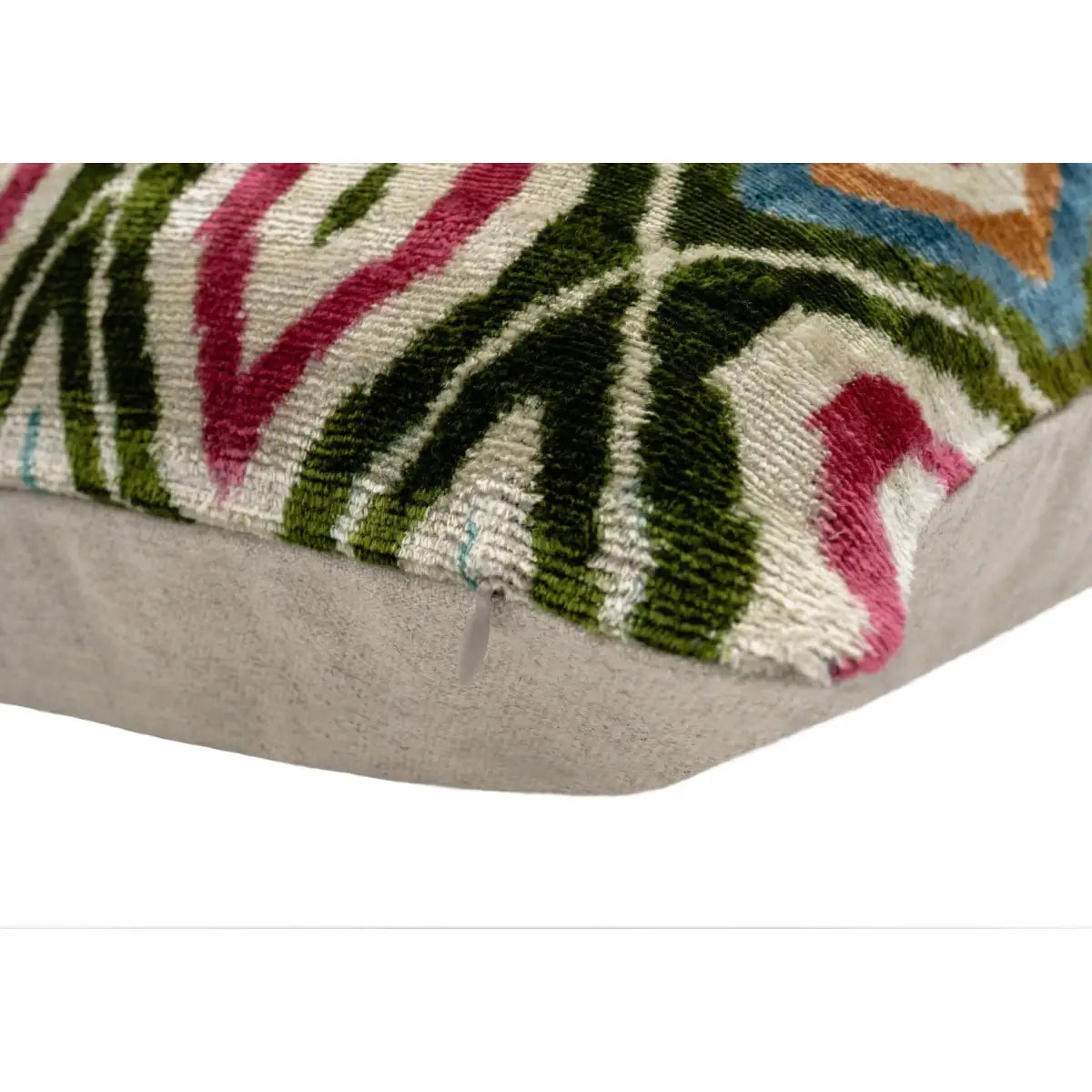 Handmade Velvet Throw Pillow with Multicolor Diamond Ikat Design - High-Quality 20x20 Inch Decorative Accent