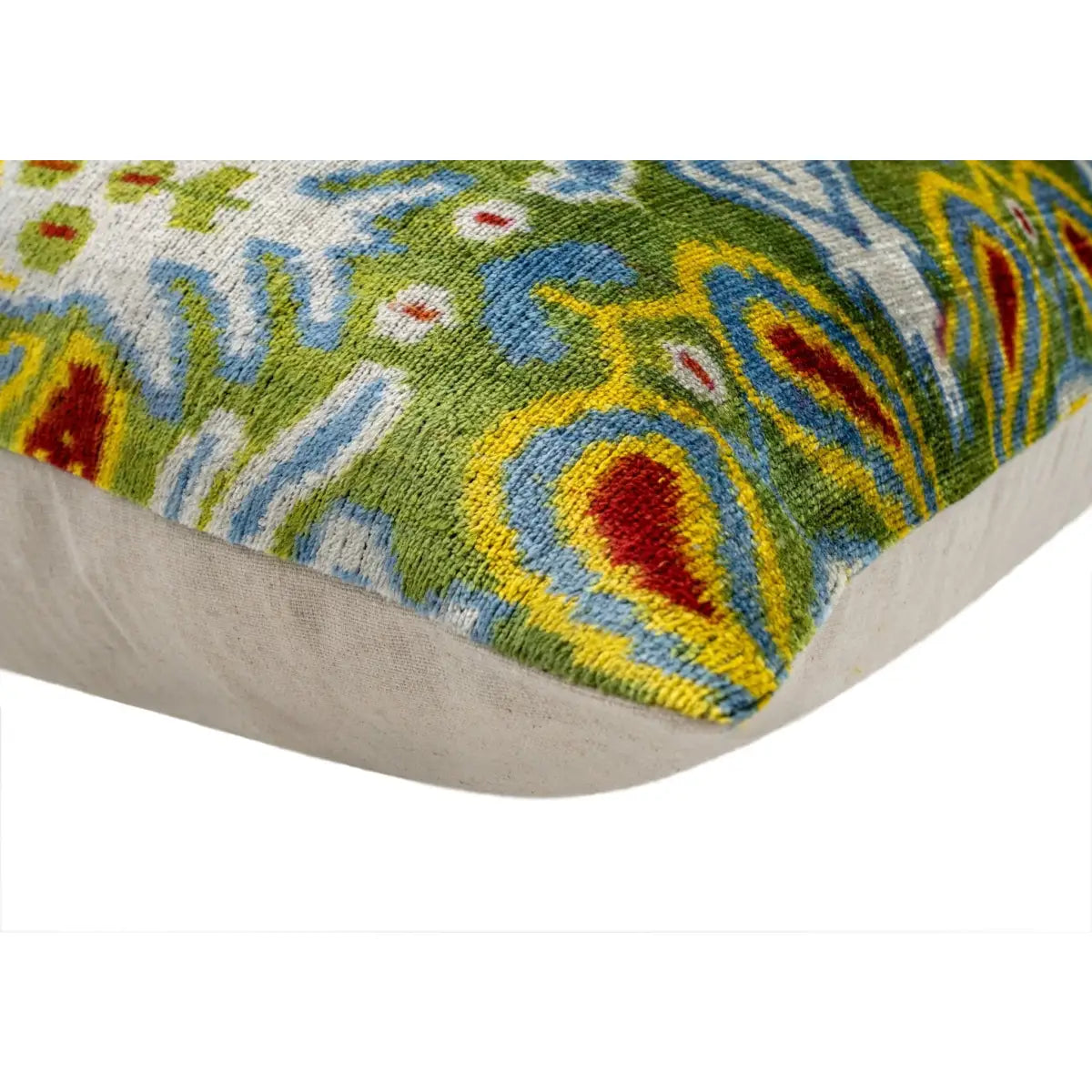 Handmade Velvet Throw Pillow with Multicolor Ikat Design - High-Quality 20x20 Inch Decorative Accent with Premium Down