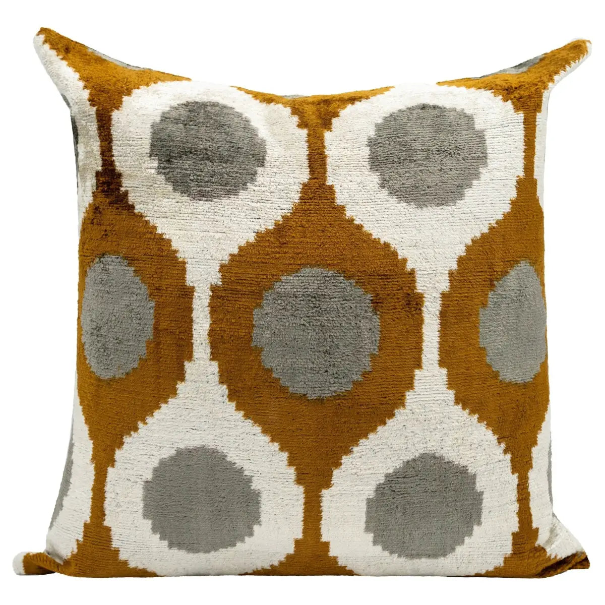 Handmade Velvet Throw Pillow with Mustard and Grey Geometric Design - High-Quality 20x20 Inch Decorative Accent