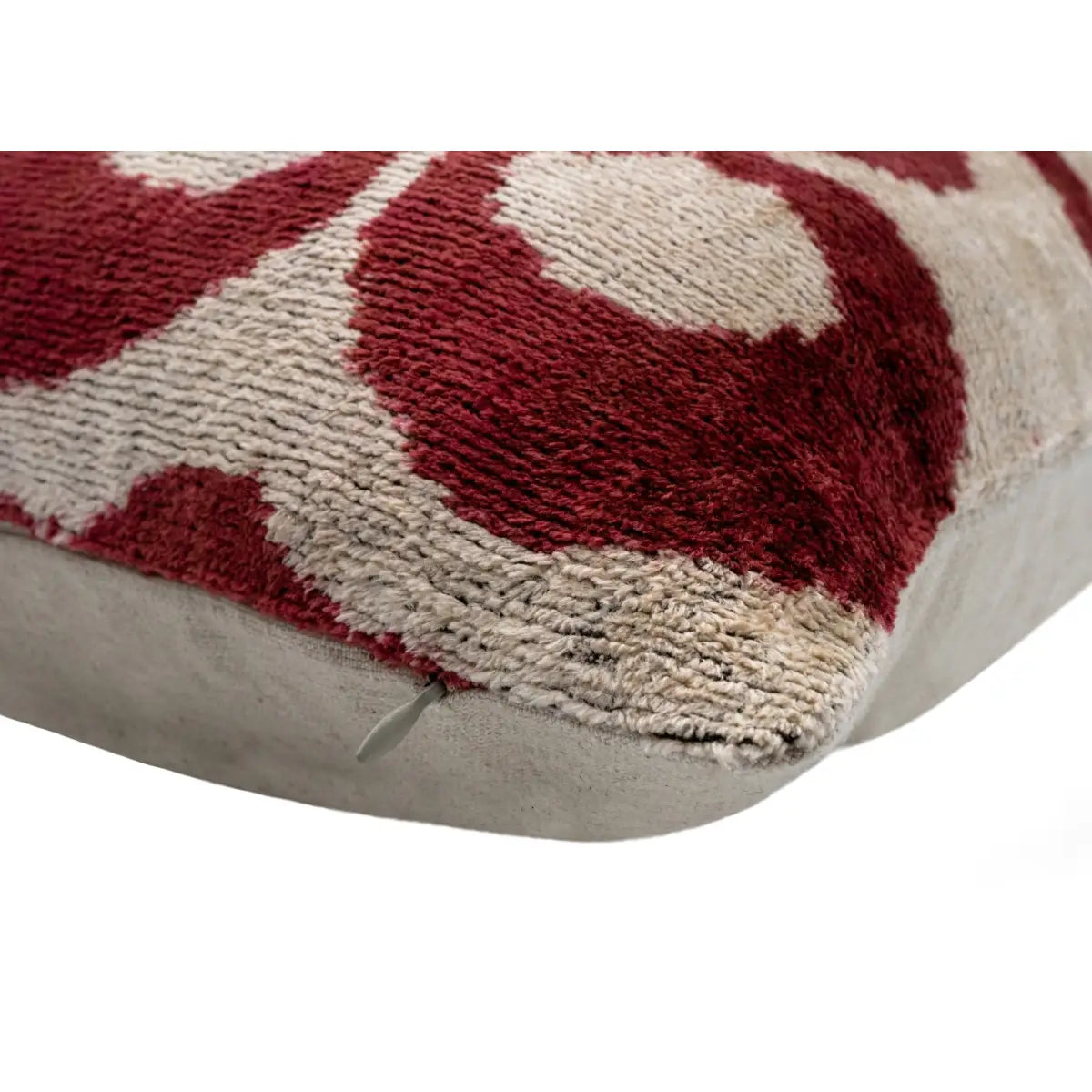 Handmade Velvet Throw Pillow with Red and Beige Geometric Design - High-Quality 20x20 Inch Decorative Accent