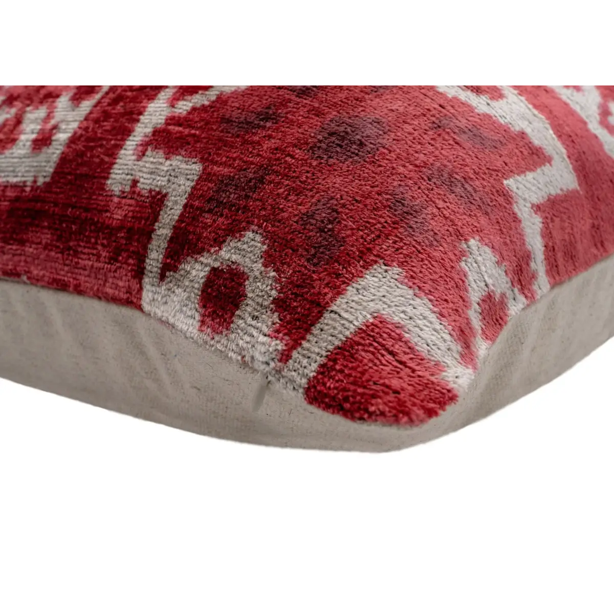 Handmade Velvet Throw Pillow with Red and Cream Geometric Star Design - High-Quality 20x20 Inch Decorative Accent