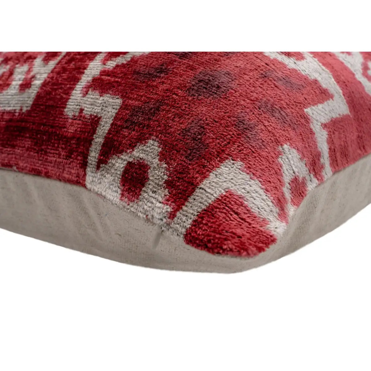Handmade Velvet Throw Pillow with Red and Cream Geometric Star Design - High-Quality 20x20 Inch Decorative Accent