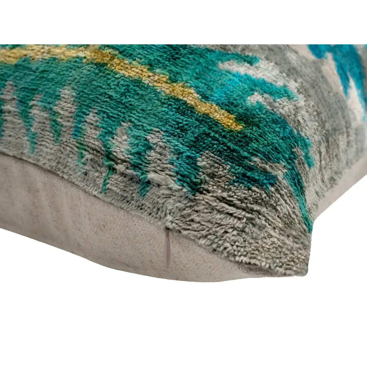 Handmade Velvet Throw Pillow with Turquoise and Yellow Ikat Design - High-Quality 20x20 Inch Decorative Accent