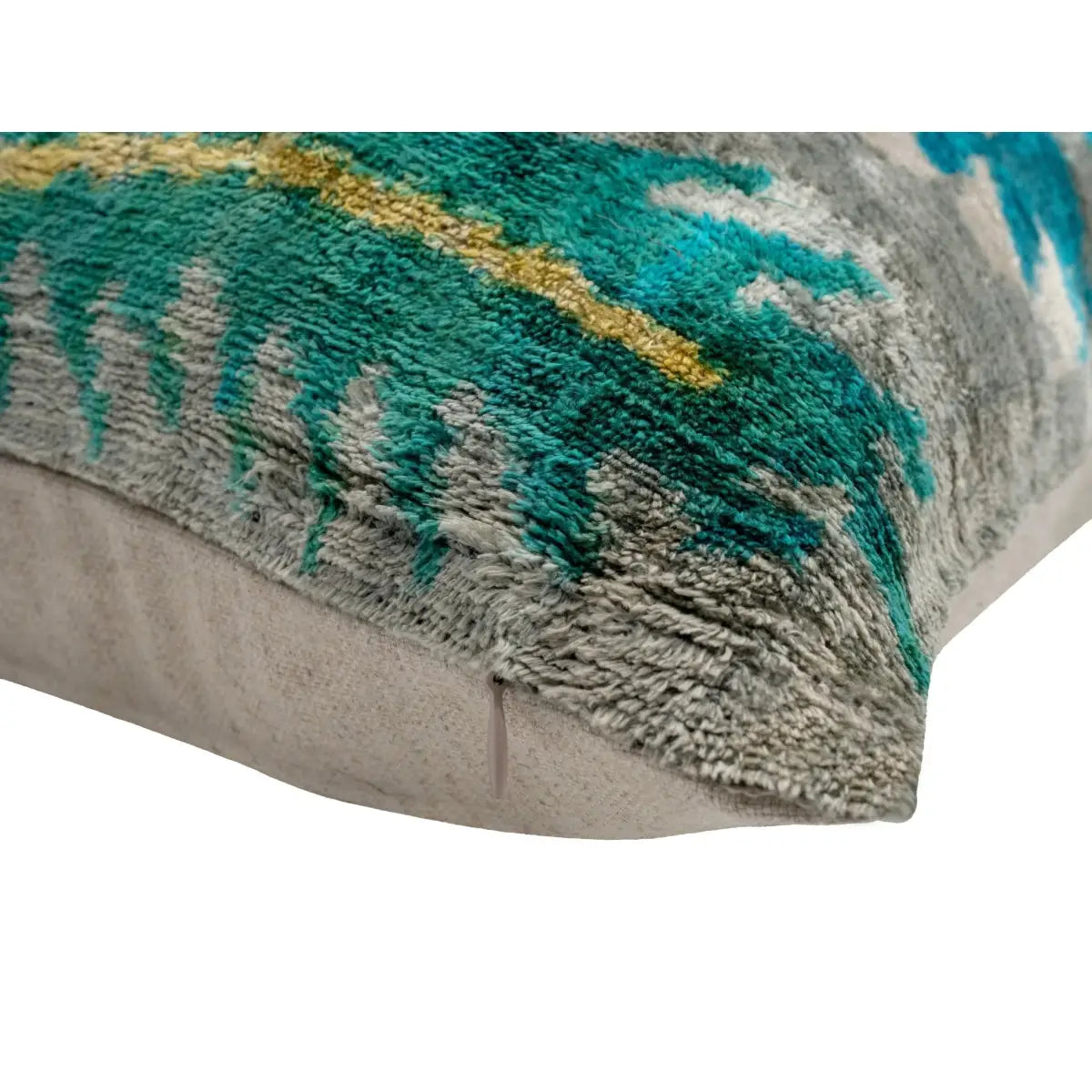Handmade Velvet Throw Pillow with Turquoise and Yellow Ikat Design - High-Quality 20x20 Inch Decorative Accent