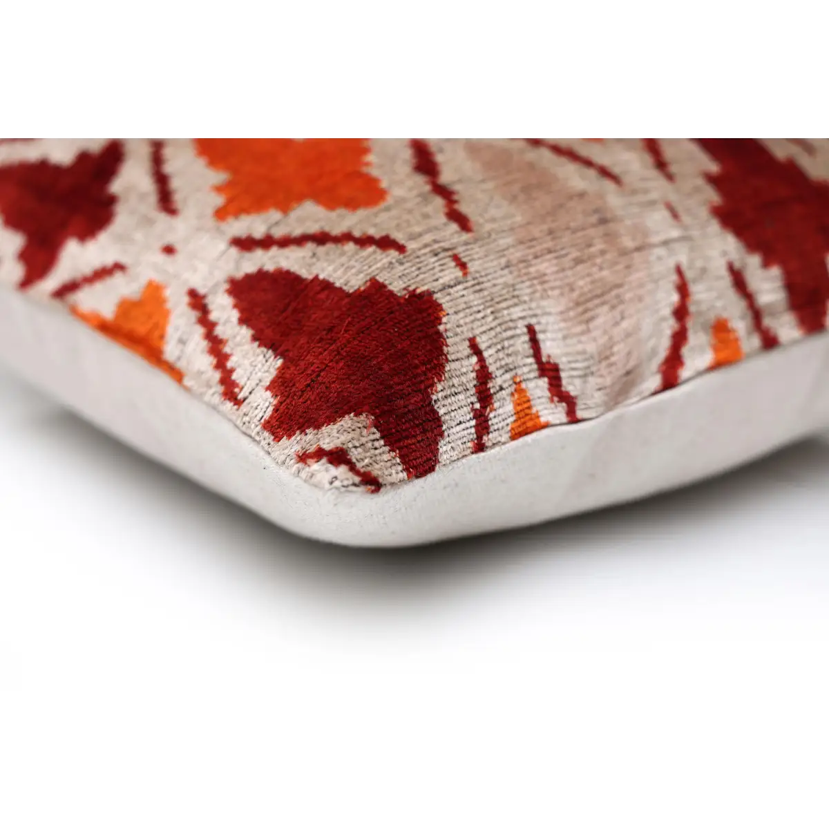 Handwoven Ikat Silk Velvet Throw Pillow 20x20 – Terracotta Rust & Ivory - Canvello