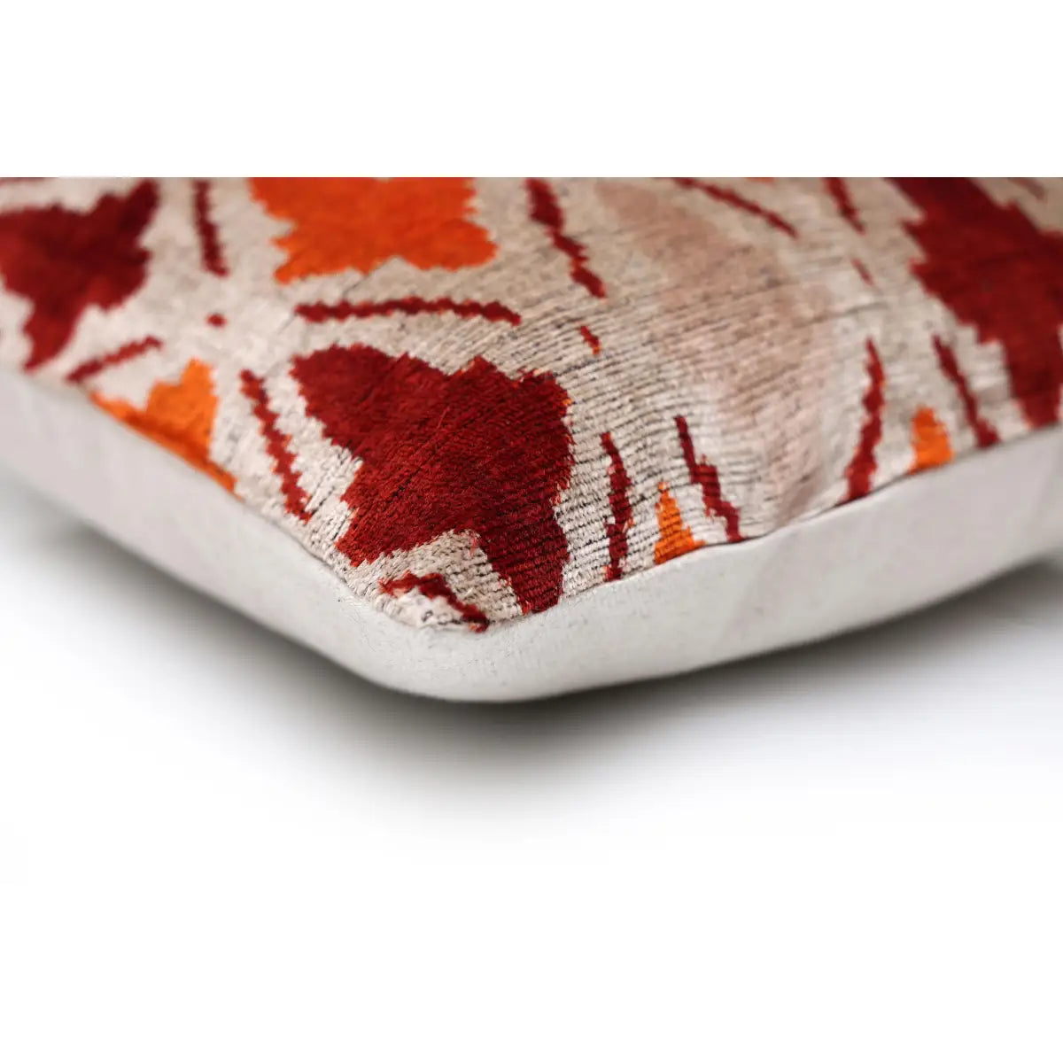 Handwoven Ikat Silk Velvet Throw Pillow 20x20 – Terracotta Rust & Ivory - Canvello