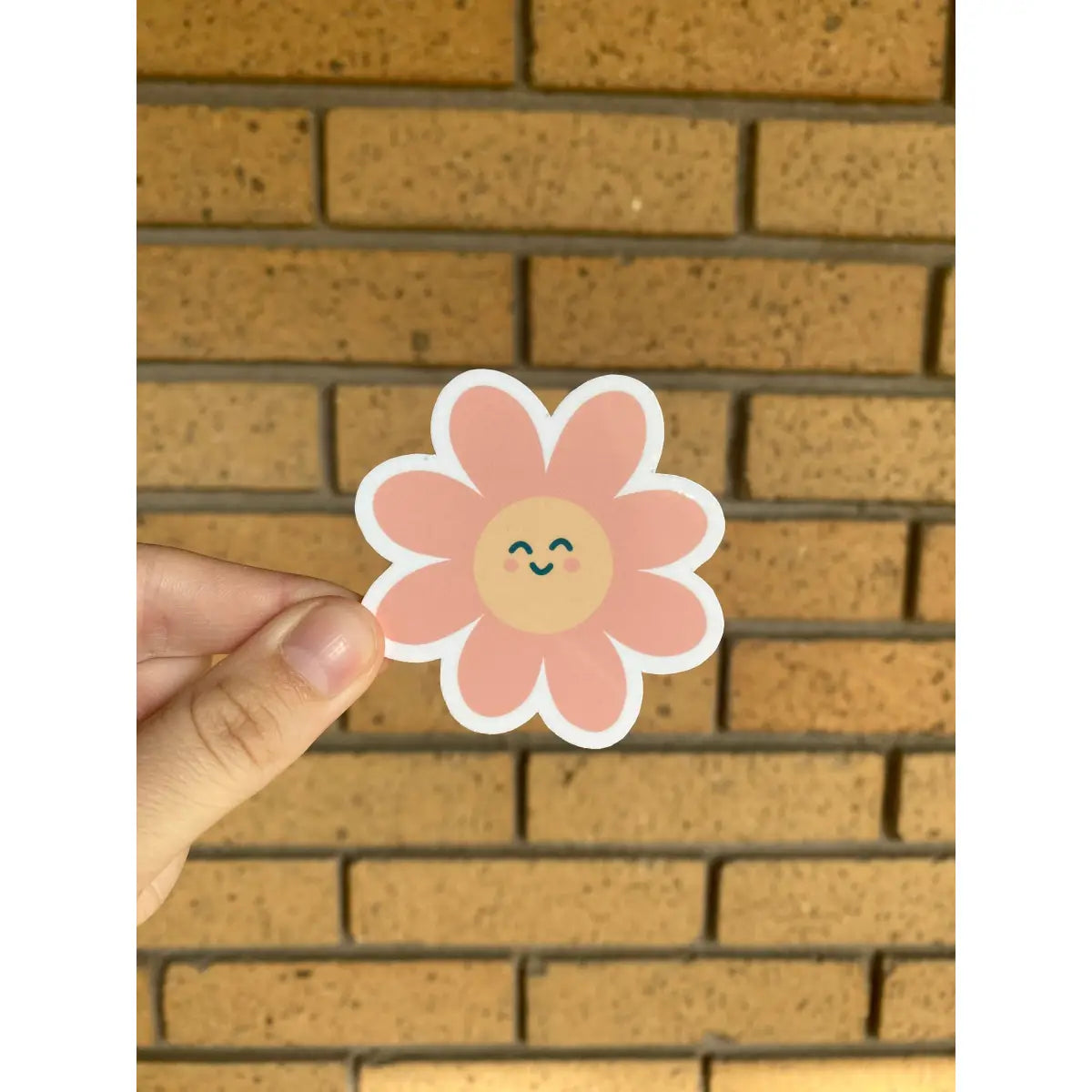 Happy Vinyl Sticker - Happy Pink Flower - JasmineTreeDesign