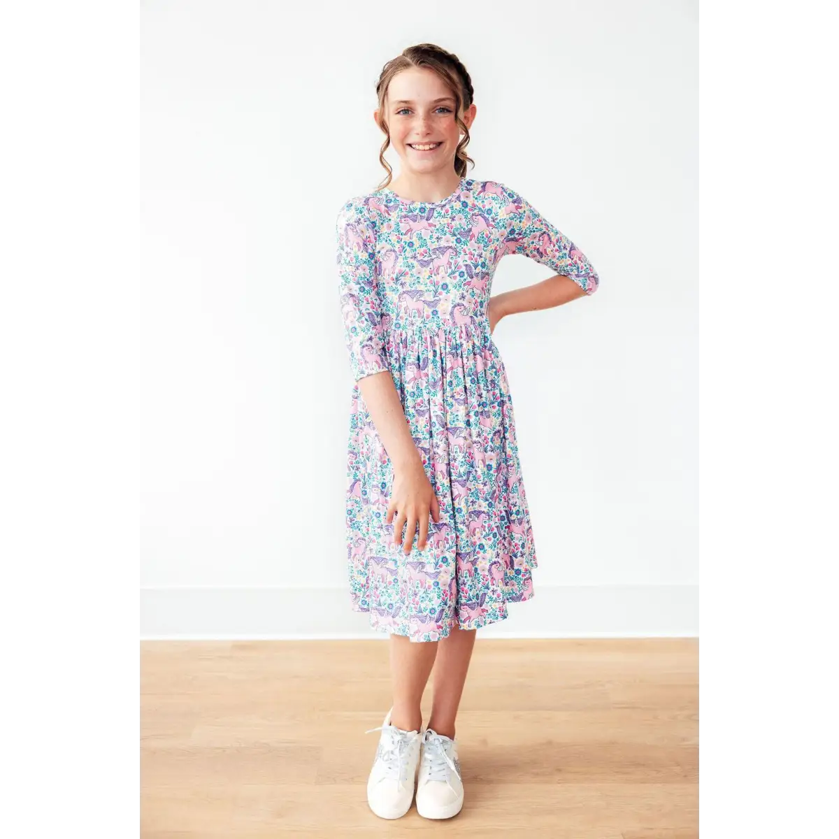 Head in the Clouds 3/4 Sleeve Pocket Twirl Dress - Mila & Rose ®